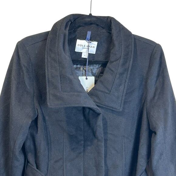 Cole Haan Chic Slick Wool Wrap Coat Convertible Collar Black Women's 6 NWT - Picture 5 of 10